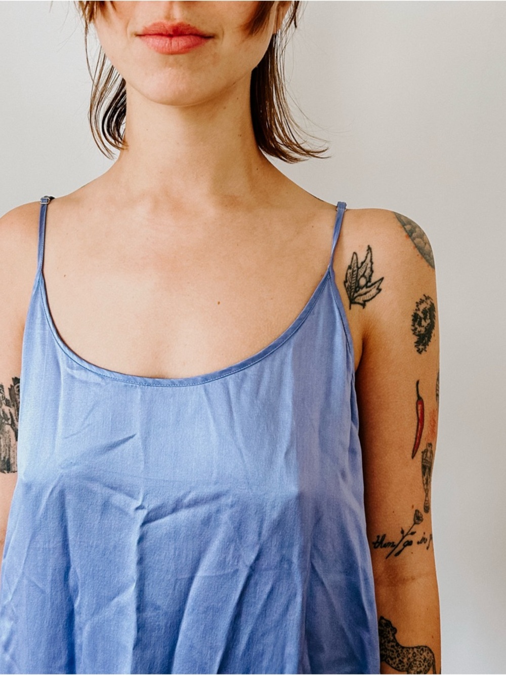 Light Blue Ombre Slip Midi Dress with Spaghetti Straps - Picture 2 of 6
